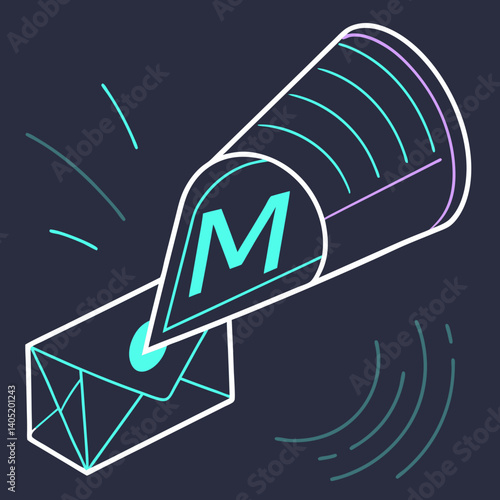 Futuristic direct message icon with holographic elements