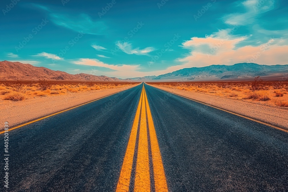 Fototapeta premium Empty road stretches into desert landscape