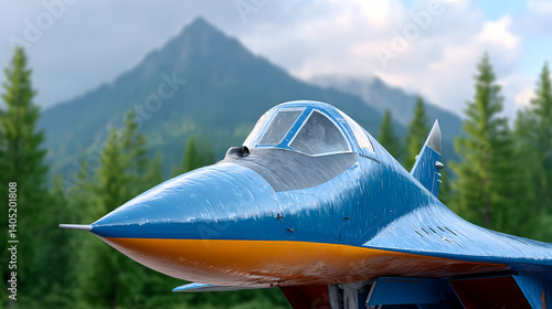 Wallpaper Mural Blue fighter jet nose, mountains backdrop. Generative AI Torontodigital.ca