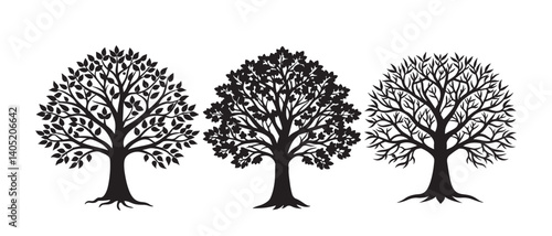 Silhouette of olive tree vector icon set illustration isolated on white background.