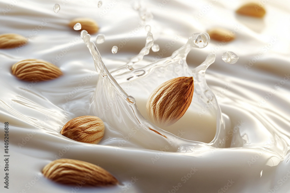 A dynamic scene of almond milk splashing in slow motion A dynamic scene of almond milk splashing in slow motion