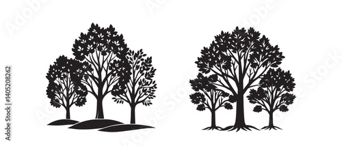 Silhouette of olive tree vector icon set illustration isolated on white background.
