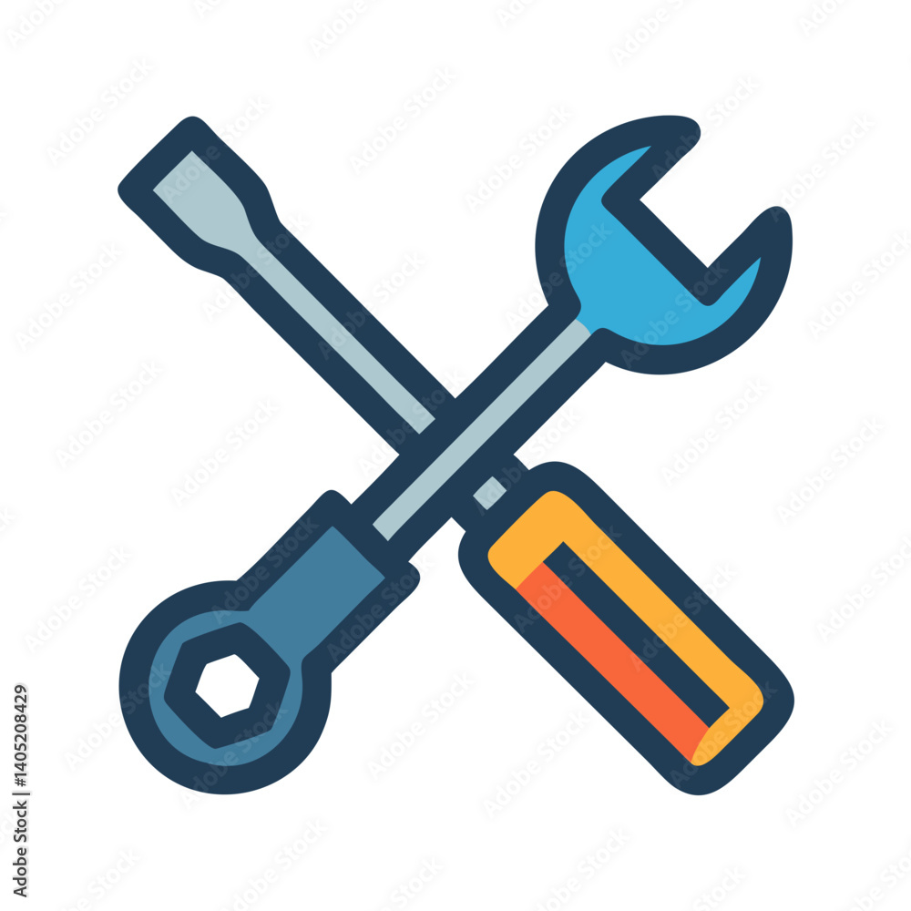 Screwdriver and Wrench Crossed Icon Design Screwdriver and Wrench Crossed Icon Design