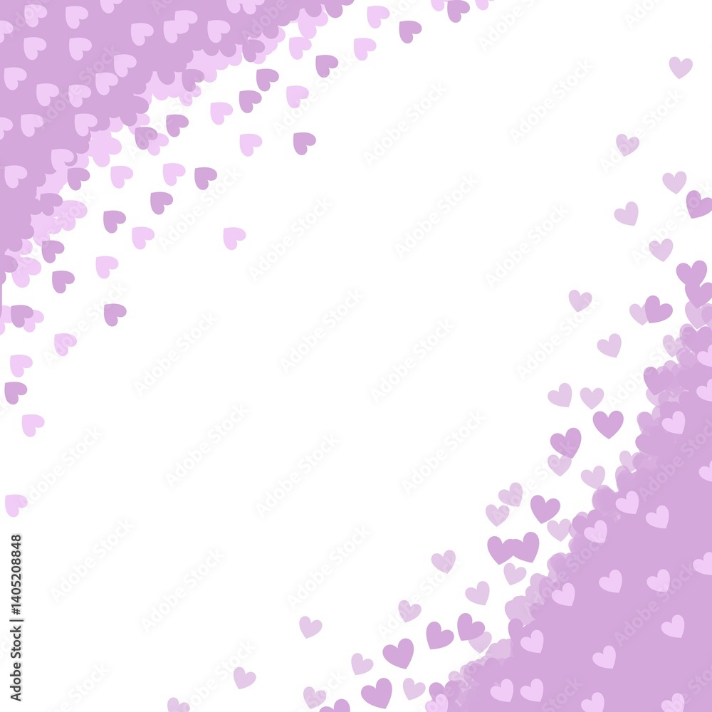 Sweet purple hearts confetti. Scatter cornered border on white valentine background. Hearts frame Sweet purple hearts confetti. Scatter cornered border on white valentine background. Hearts frame