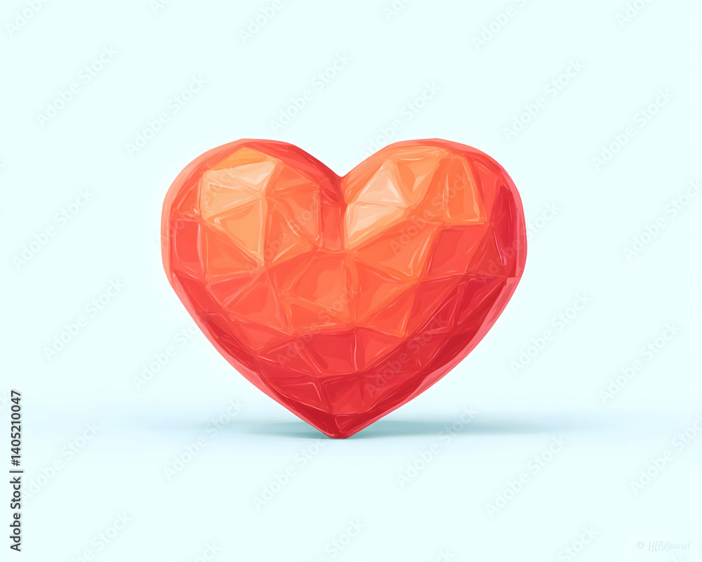 Low-poly red heart on light blue background. Generative AI Low-poly red heart on light blue background. Generative AI