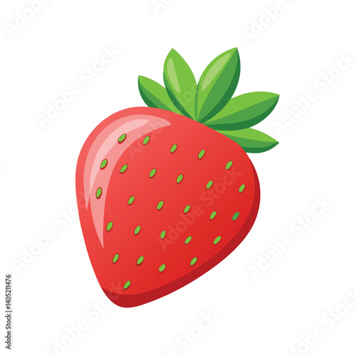 Strawberry Vector Illustration – Fresh Red Berry with Green Leaves in Flat Style for Food Packaging, Juice Labels, and Healthy Lifestyle Design
