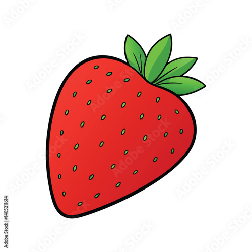 Strawberry Vector Illustration – Fresh Red Berry with Green Leaves in Flat Style for Food Packaging, Juice Labels, and Healthy Lifestyle Design