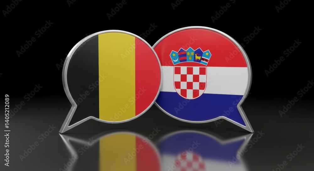 Naklejka premium Belgium and Croatia dialog: Overlapping speech bubbles flags with silver borders