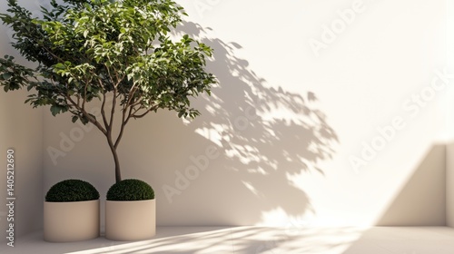 Minimalist landscape design with trees in geometric planters