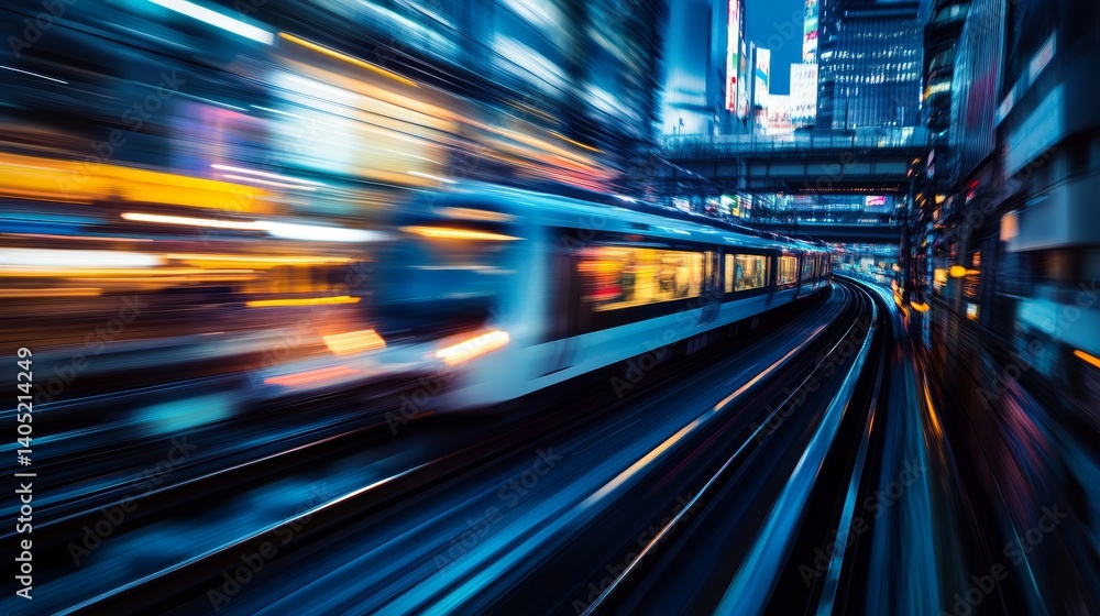 High-Speed Train Through City at Night - Motion Blur High-Speed Train Through City at Night - Motion Blur