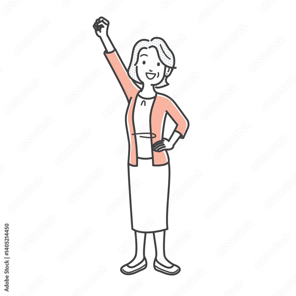 エイエイオーの掛け声をする年配女性 エイエイオーの掛け声をする年配女性