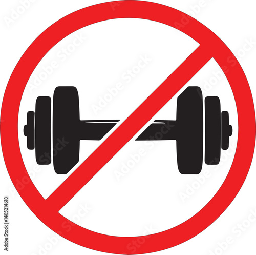 No used barbell sign. dont get dumbbell for gym sport. stop bodybuilding symbol. flat style. prohibiting sign for fitness
