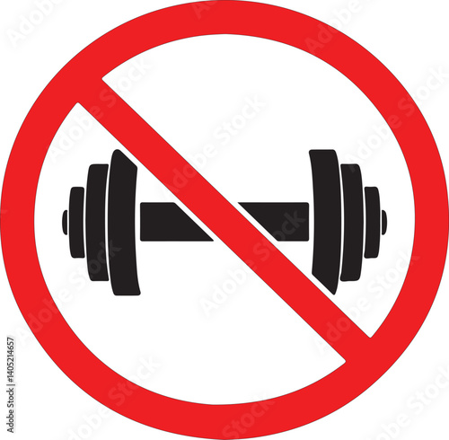 No used barbell sign. dont get dumbbell for gym sport. stop bodybuilding symbol. flat style. prohibiting sign for fitness