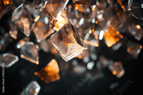 Obraz na płótnie Transparent crystalline shards suspended in darkness. w salonie