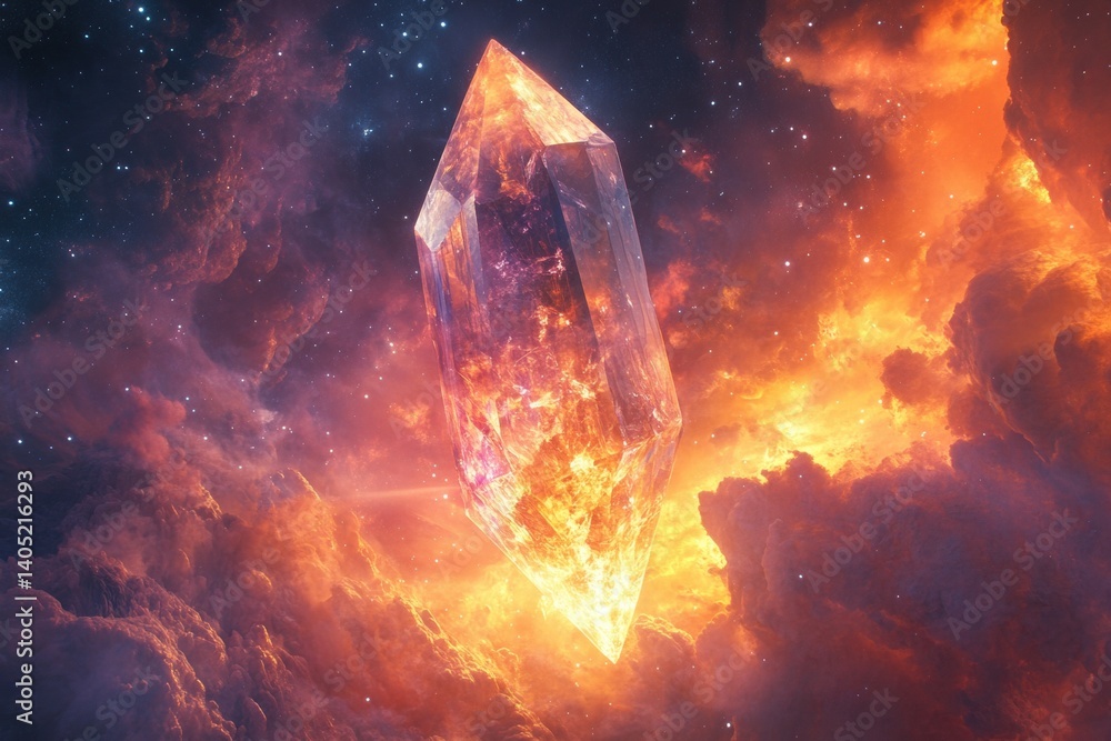 Cosmic crystal suspended in fiery nebulae.