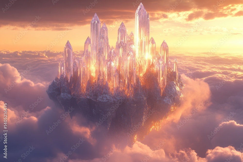 Crystal city floats serenely above the clouds.