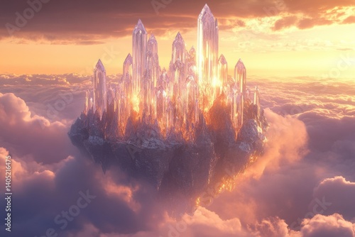 Obraz na płótnie Crystal city floats serenely above the clouds. w salonie