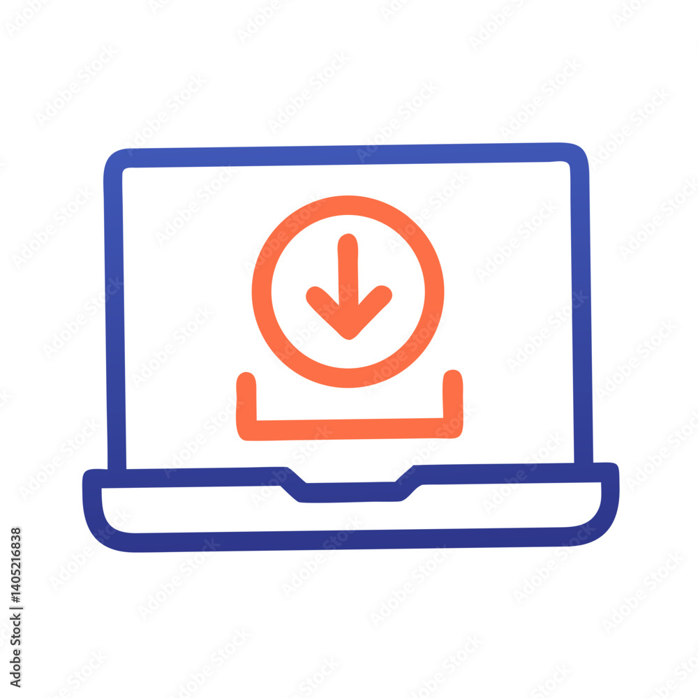 Icon of a laptop with a download arrow symbolizing digital access and technology advancement Icon of a laptop with a download arrow symbolizing digital access and technology advancement