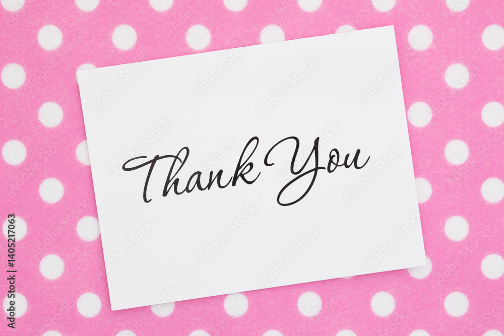 Thank you card on pink polka dots material