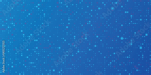 Pixel background, abstract blue mosaic colored bg with bright particles. Square pixel pattern for finance, business, tech presentation, cover, media design. Vector illustration.
