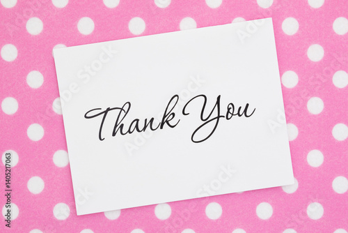 Obraz na płótnie Thank you card on pink polka dots material w salonie