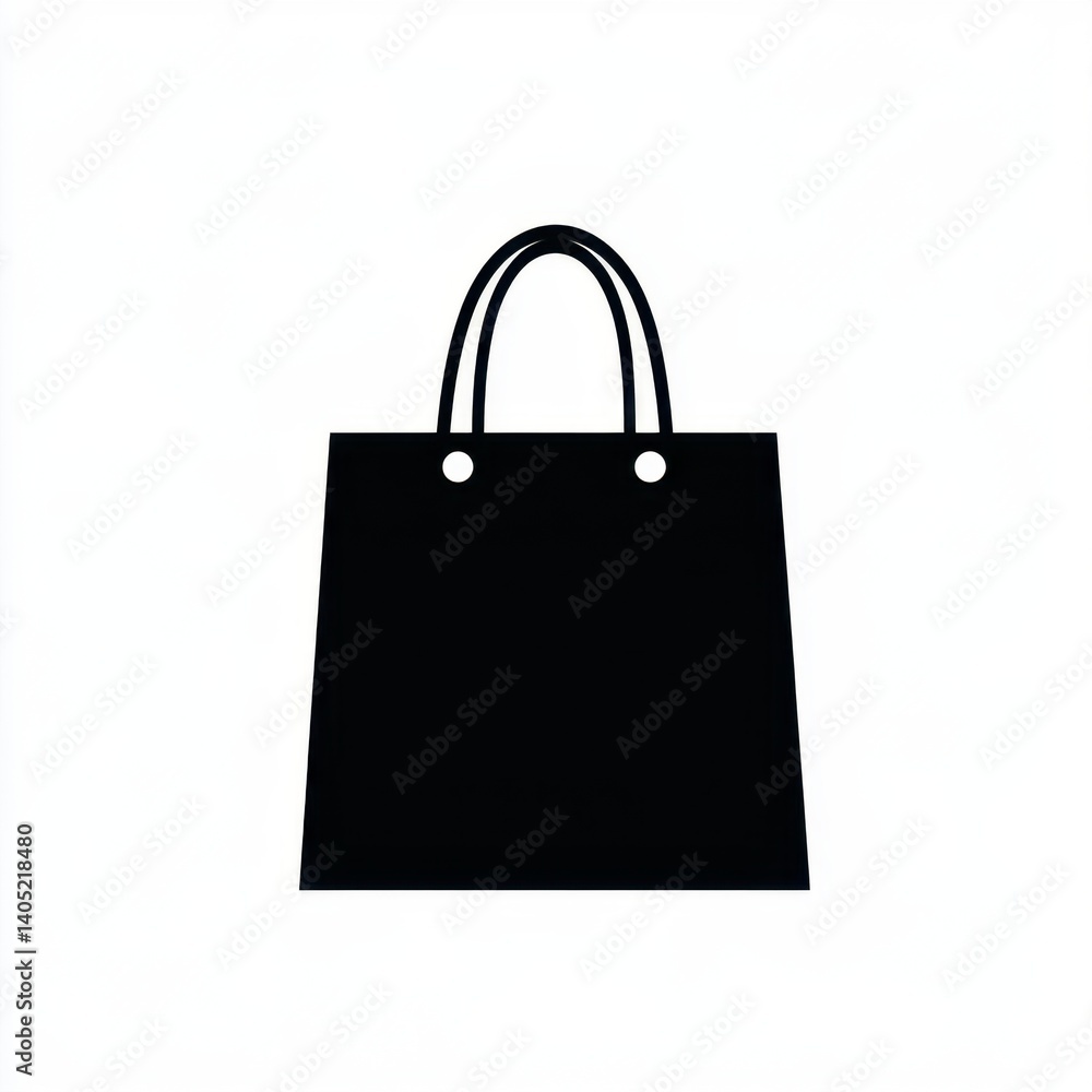 Black Shopping Bag Icon Isolated on White Simple Purchase Concept Black Shopping Bag Icon Isolated on White Simple Purchase Concept