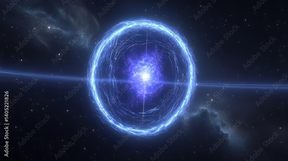 Obraz premium Celestial energy sphere within a cosmic backdrop.