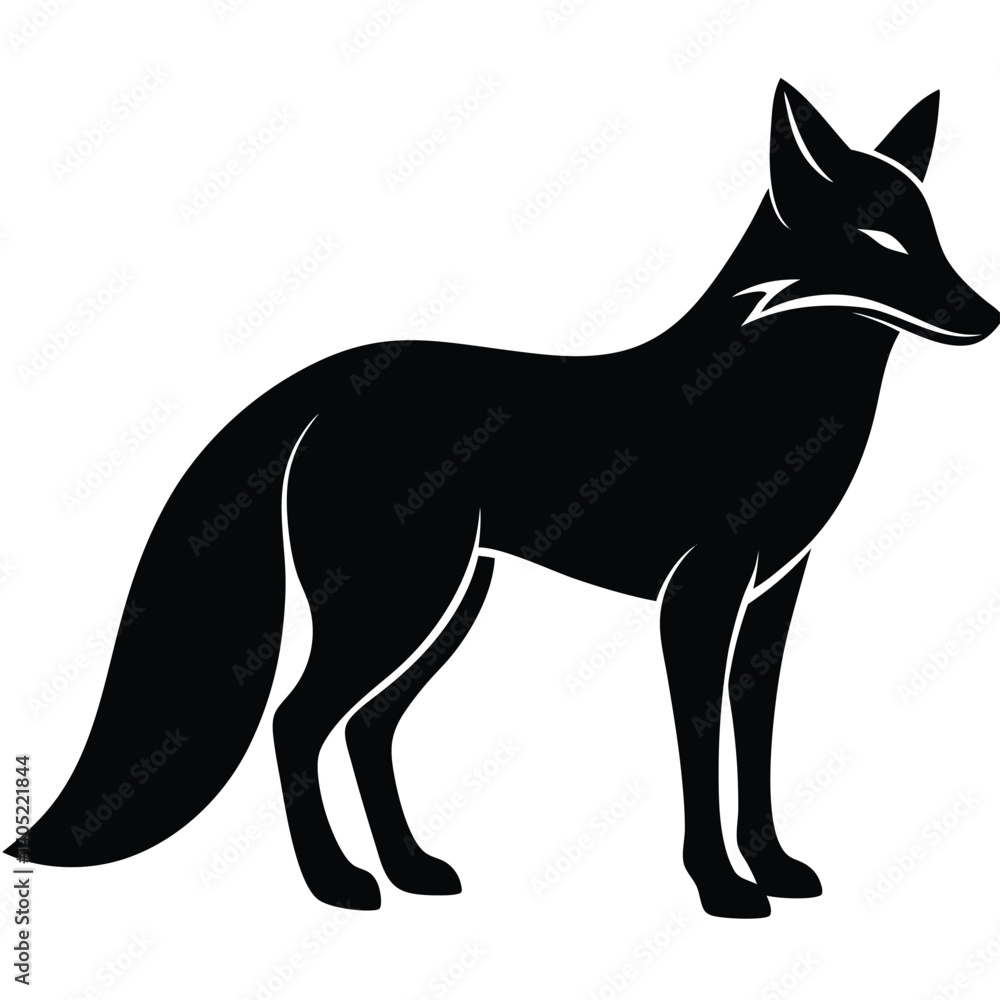 Simple Black Silhouette of a Fox Simple Black Silhouette of a Fox