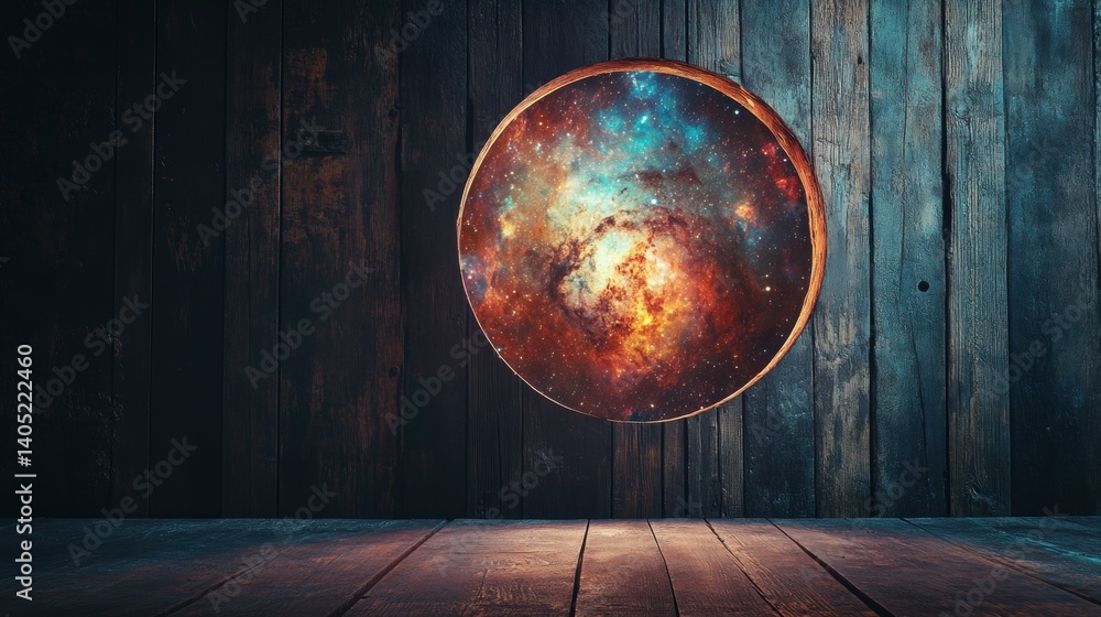 Cosmic pan on dark wooden backdrop.
