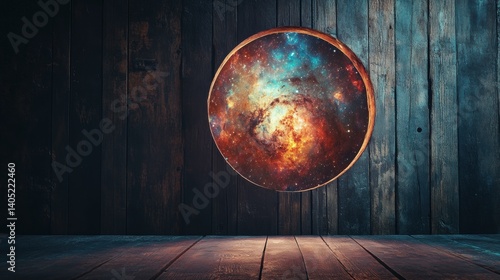 Obraz na płótnie Cosmic pan on dark wooden backdrop. w salonie