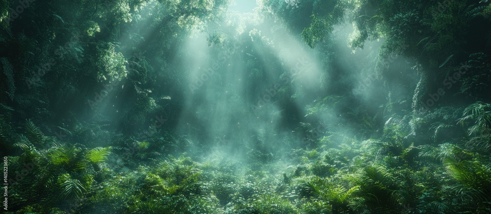 Lush, sunlit forest floor Lush, sunlit forest floor