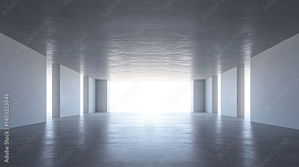 Empty modern concrete interior space with bright light.