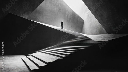 Obraz na płótnie Monochrome architectural interior featuring a solitary figure. w salonie