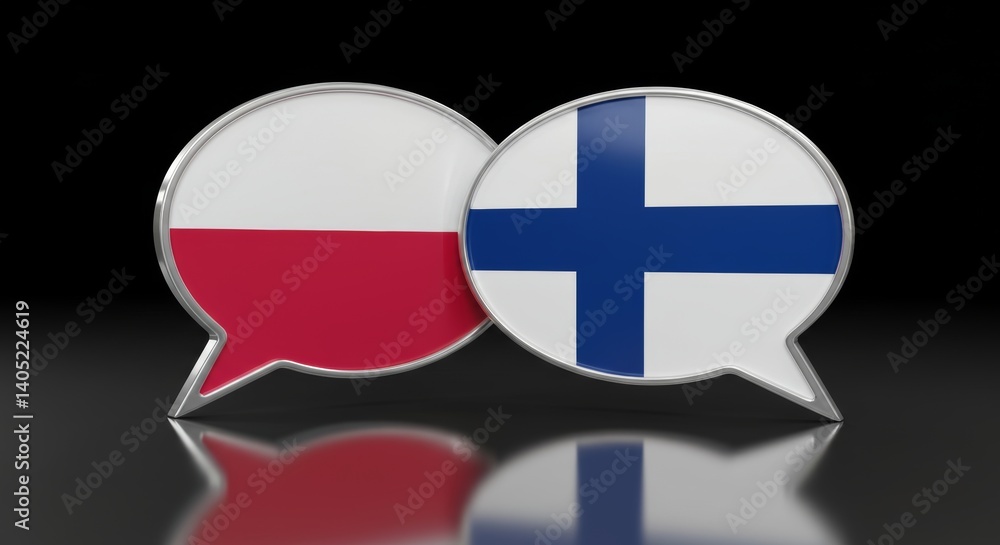 Fototapeta premium Dialogue between Poland and Finland visualized with glossy speech bubbles