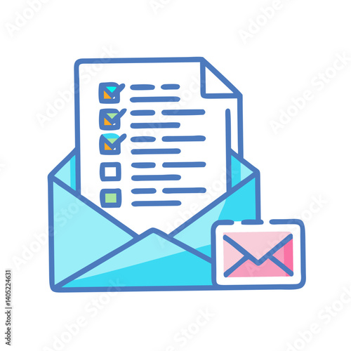 Illustration of an envelope with a checklist representing communication and task management