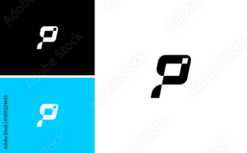 Initial P logo vector. Bold masculine P design with digital technology concept template