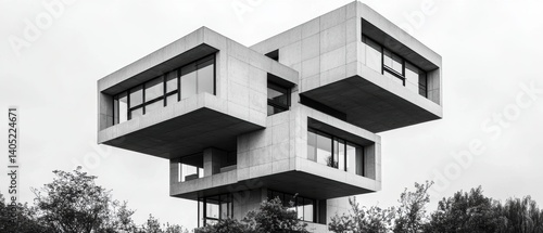 A modern concrete building with a unique design.