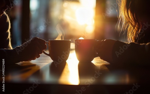 Obraz na płótnie Warm coffee and conversation shared by two people. w salonie