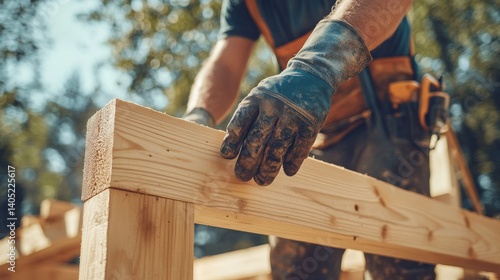 Carpenter constructing wooden gazebo. Featuring carpentry work and gazebo building