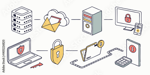 Data Security Isometric Illustration Servers Cloud Lock Shield Computer Phone