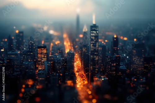 Obraz na płótnie Urban cityscape at twilight, illuminated by city lights. w salonie
