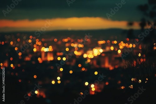 Obraz na płótnie Blurred cityscape at twilight, displaying diffused city lights. w salonie