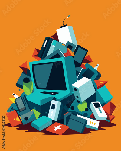 A pile of discarded electronics and gadgets a visual representation of the depletion of rare earth minerals used in their production.. Vector illustration