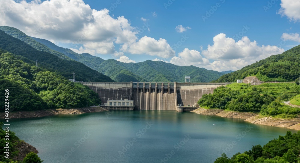 Dam nestled in green mountains Dam nestled in green mountains