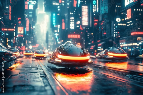 Obraz na płótnie Futuristic cityscape teeming with hovercrafts. w salonie