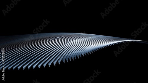 A futuristic metallic sculpture with a wave-like design.