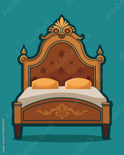 An elegant headboard for a kingsized bed constructed from reclaimed oak floorboards with a distressed finish.. Vector illustration