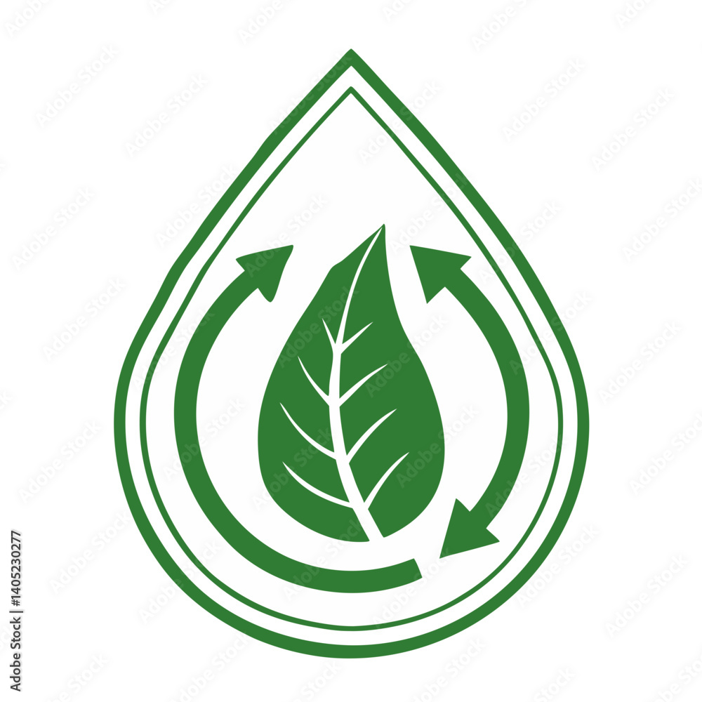 Leaf with circular motion inside eco drop Leaf with circular motion inside eco drop