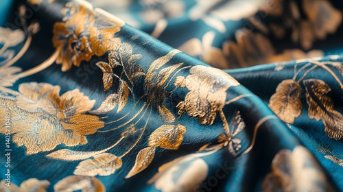 Close-Up Perspective of Rich Mikado Fabric Showcasing Elaborate Texture and Stunning Colors