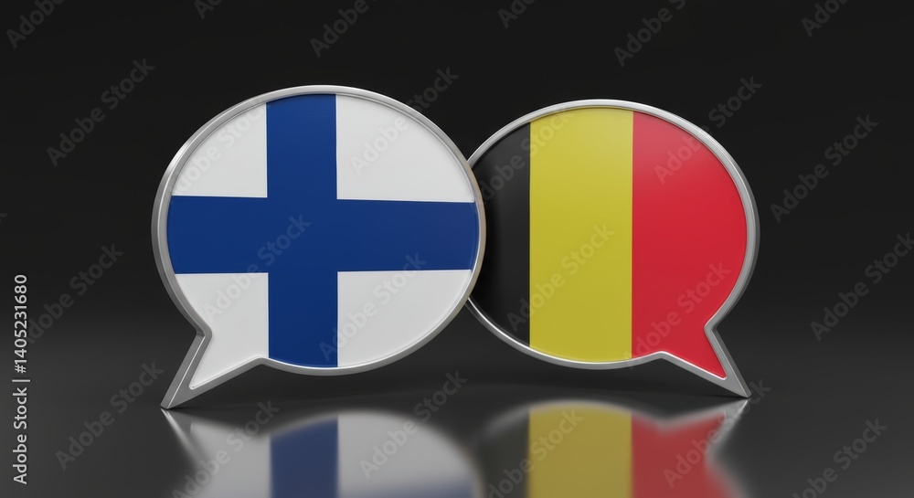 Fototapeta premium Diplomacy and Dialogue: 3D Rendering of Finland and Belgium Speech Bubbles